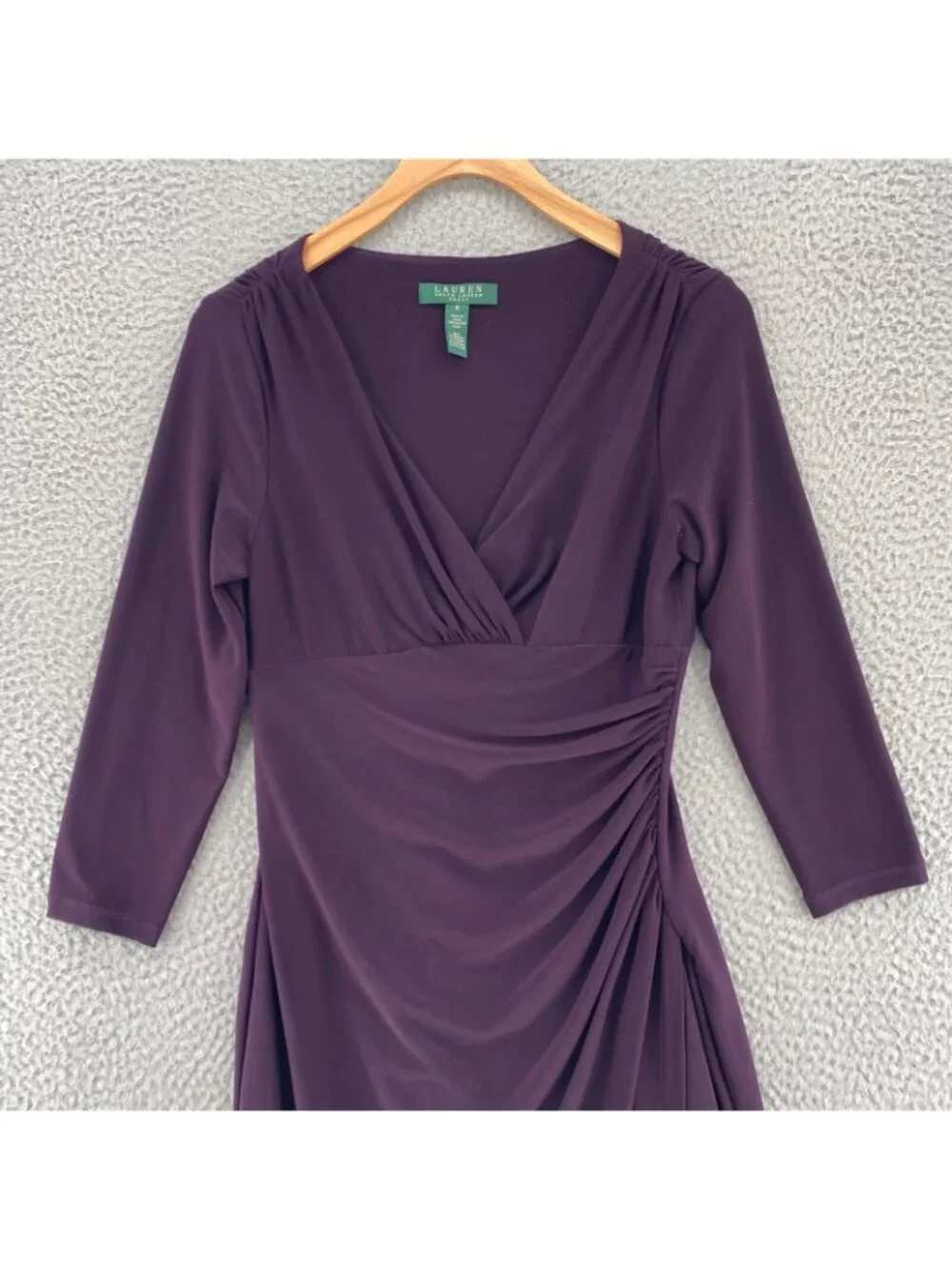 Lauren Ralph Lauren Dress Womens 6 Purple Surplice Faux Wrap 3/4 Sleeve Bodycon - Picture 2 of 11